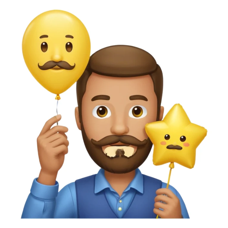 man with bead and mustache holding star yellow balloon sticker