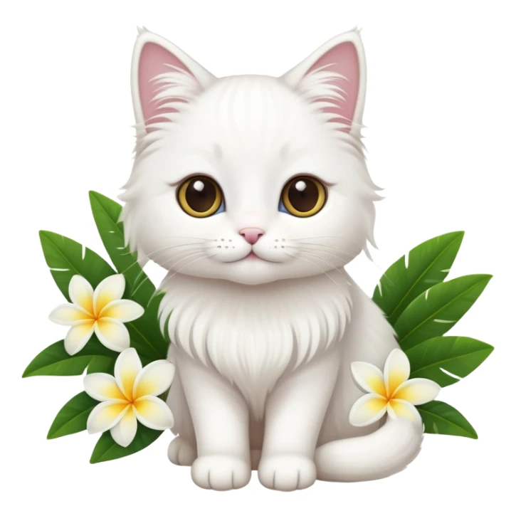 A cute  little white long hair cat and frangipani sticker