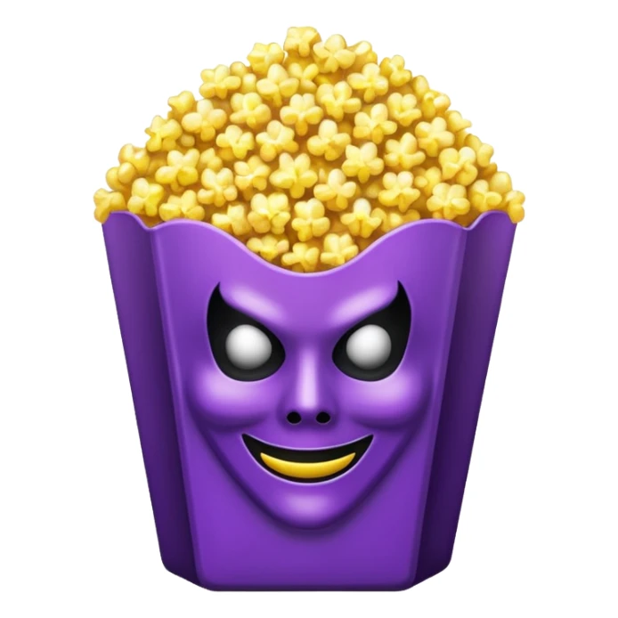 Glitter purple and yellow popcorn with ghostface mask in packaging sticker