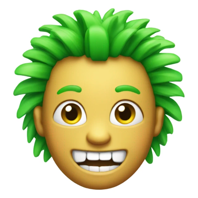 Green smiling 3d emoji with Mohawk and teeth sticker