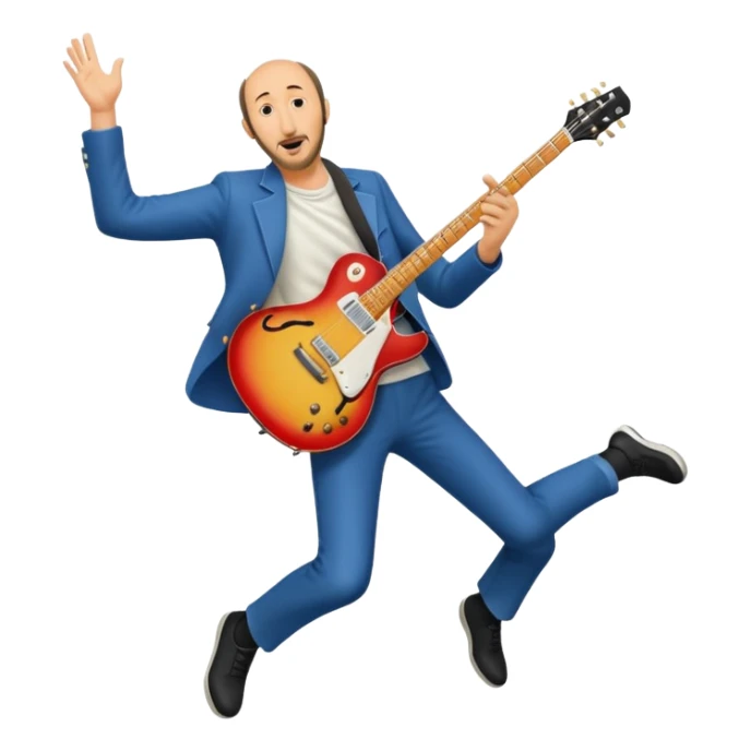Pete Townshend jumping, mid-air, guitar swing sticker