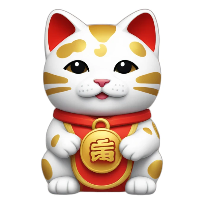 maneki neko with the hand straight and a red armband sticker