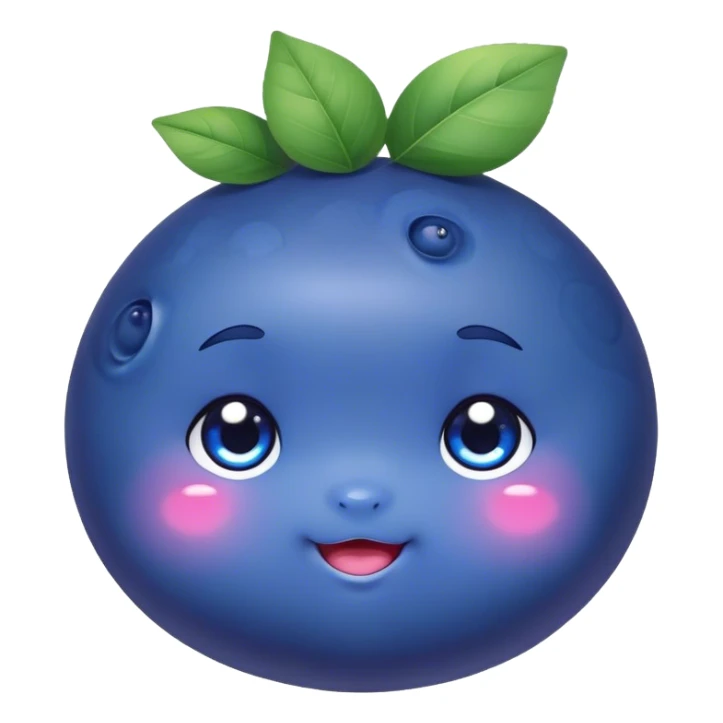 Cute Kawaii Blueberry, small and chubby, deep blue-purple with a tiny leafy crown, bright sparkling eyes, a soft round body, cute blushing cheeks, full of berry sweetness! sticker