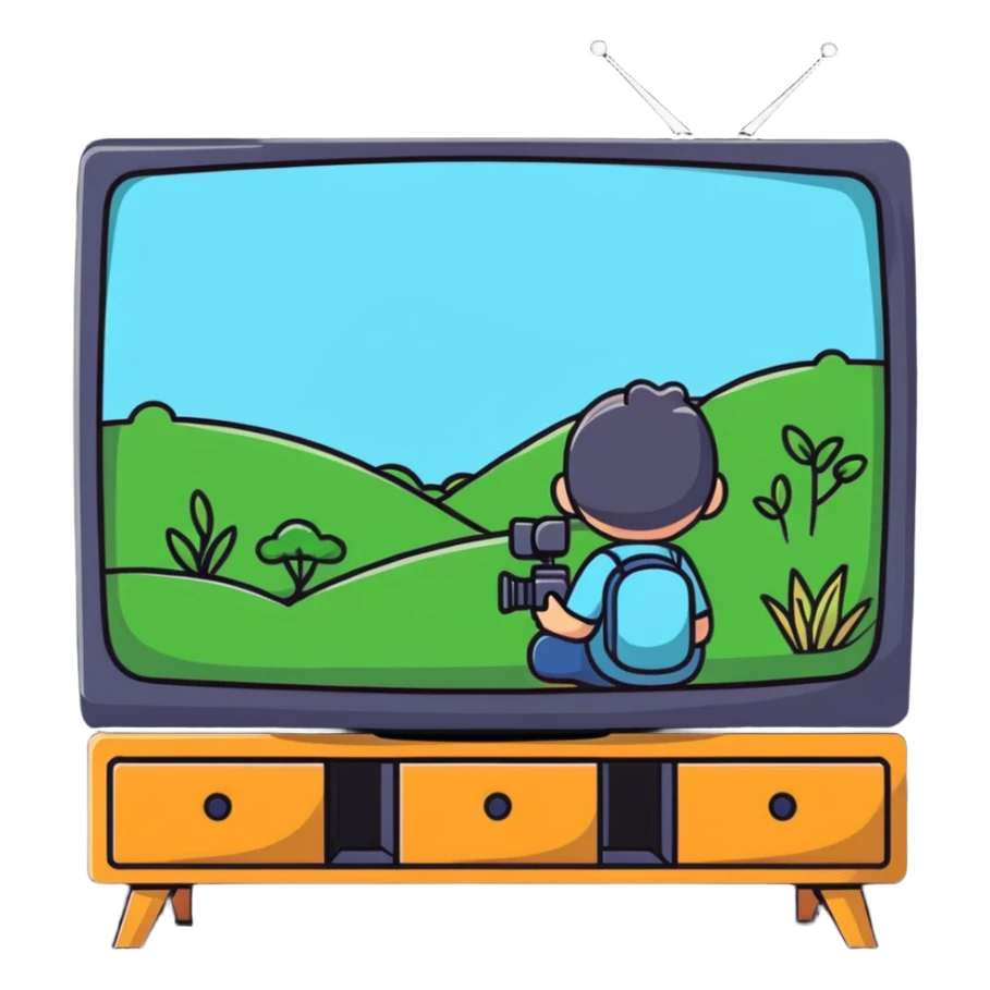 character watching a nature documentary on TV sticker
