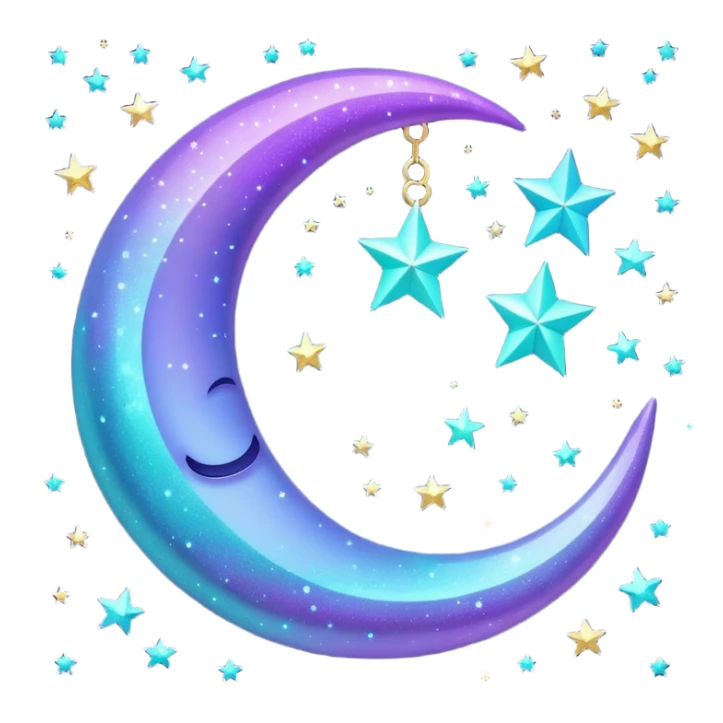 glitter purple and cian crescent moon sticker