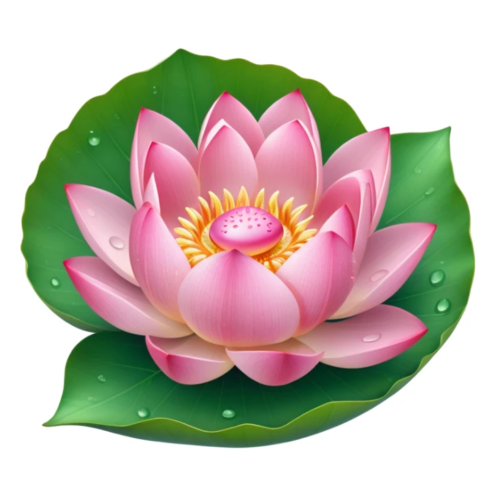 Pink lotus bud partially opening with water droplets, floating on round leaf sticker