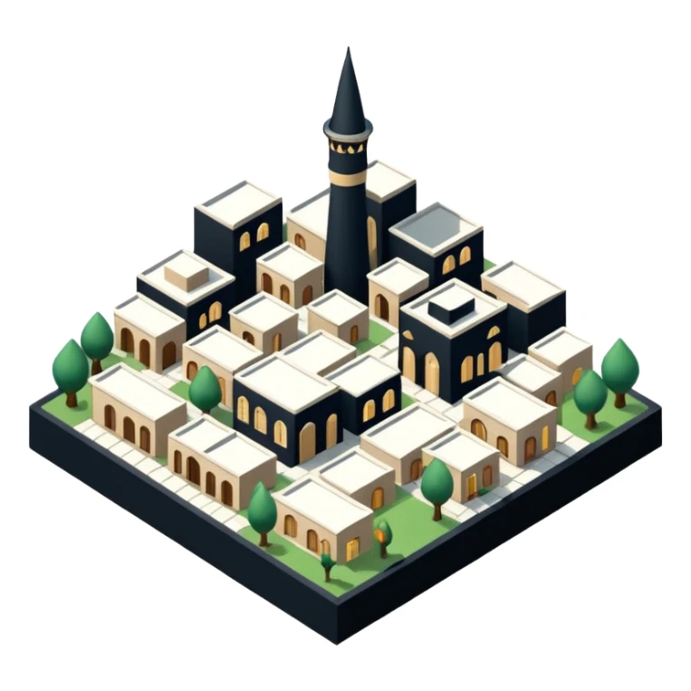 little city and many, small, ordinary, simple, home, Iranian-style, 1980, isometric sticker