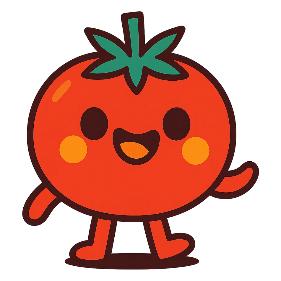 cute tomato mascot, smiling, unique illustration style sticker