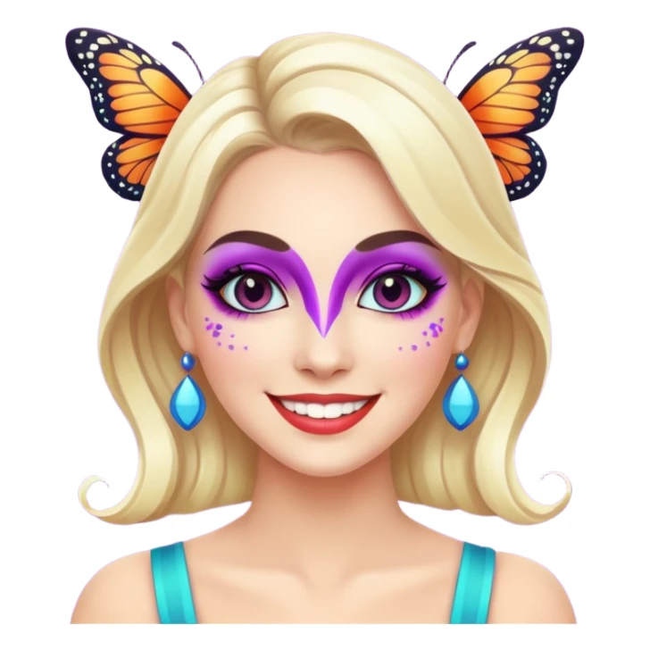 white woman with bright butterfly makeup sticker