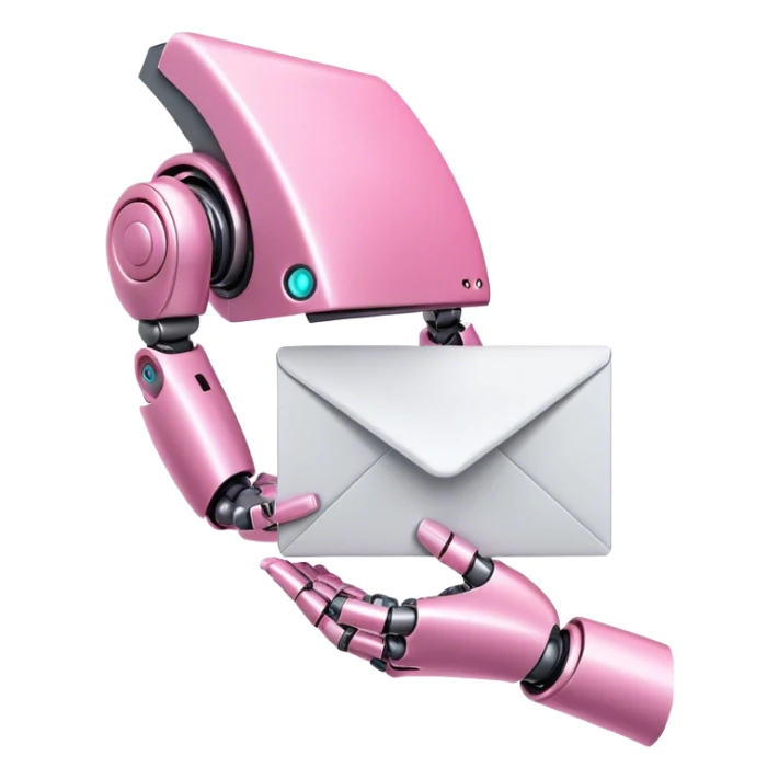 pink robotic hand holding email envolope sticker