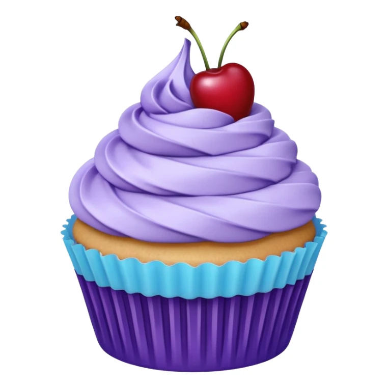 Cupcake: blue cream, purple paper with cherry on top sticker