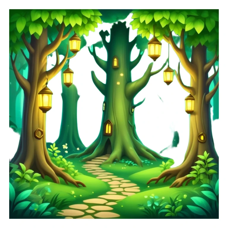 enchanted forest scene with lush green trees and magical glowing accents sticker