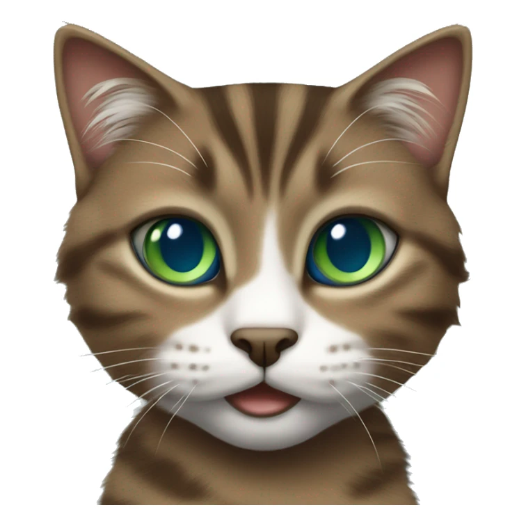Cheeky fluffy brown tabby cat with white nose and blue green eyes  sticker