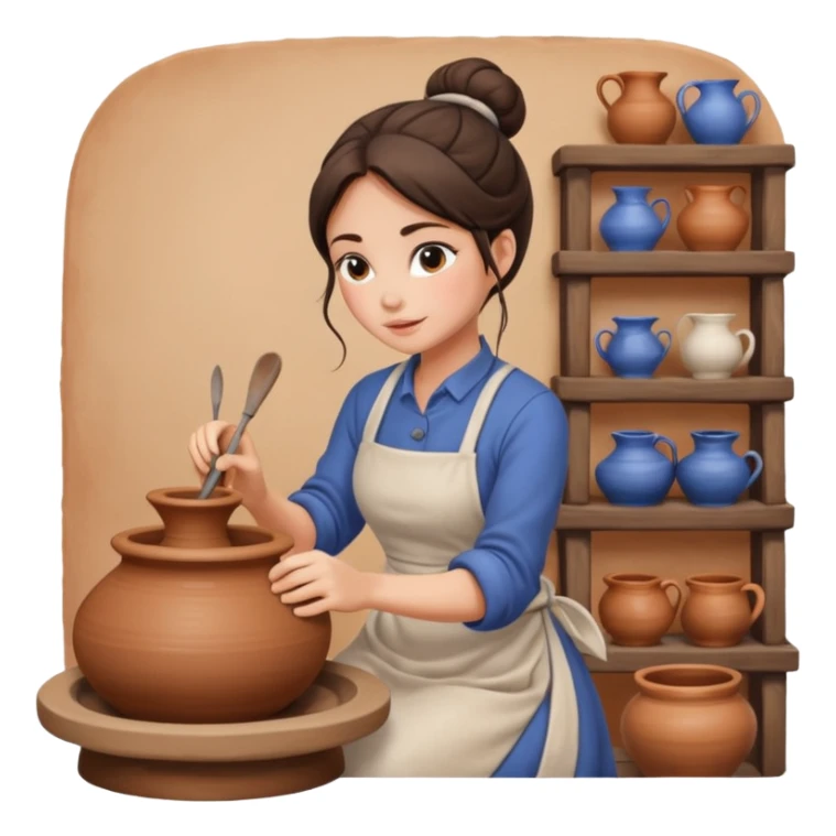 Brunette girl with bun, behind pottery wheel sticker