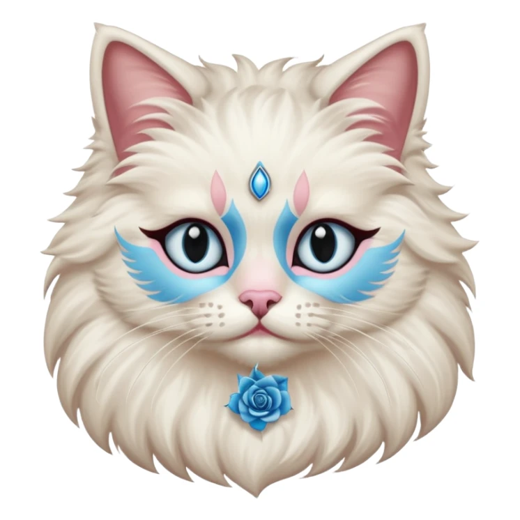 Neva masquerade cat, very fluffy, with pale blue eyes and rose nose sticker