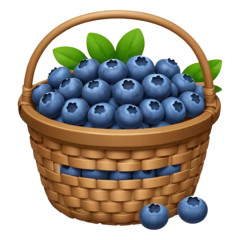 a basket of blueberries with a few leaves sticker