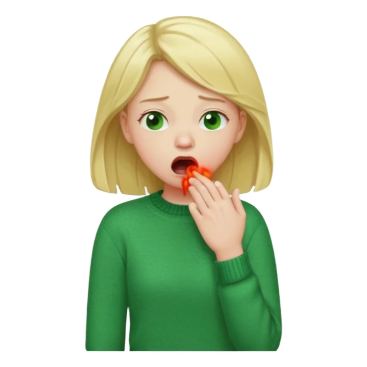 blonde girl in green jumper cough sticker
