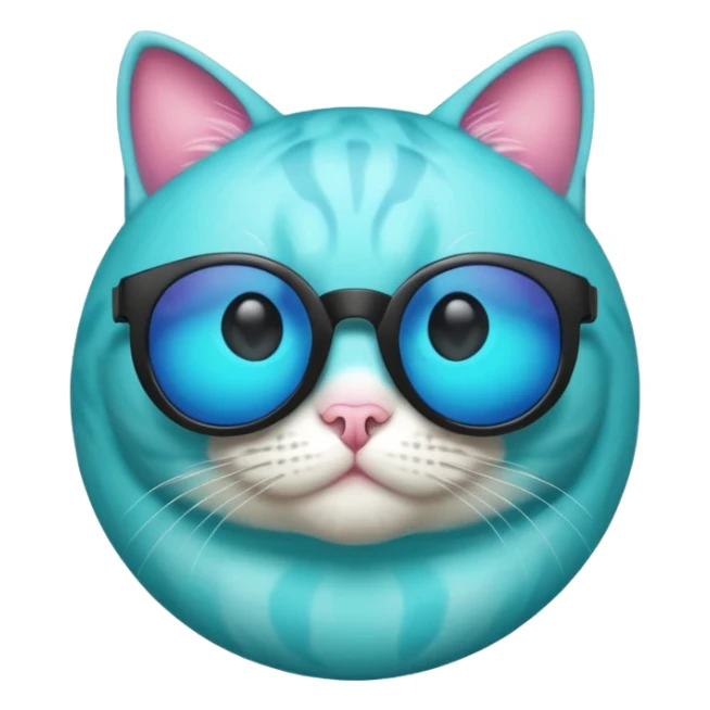 Cat A sphere in thermal camera effect, cyan color wearing sunglasses sticker