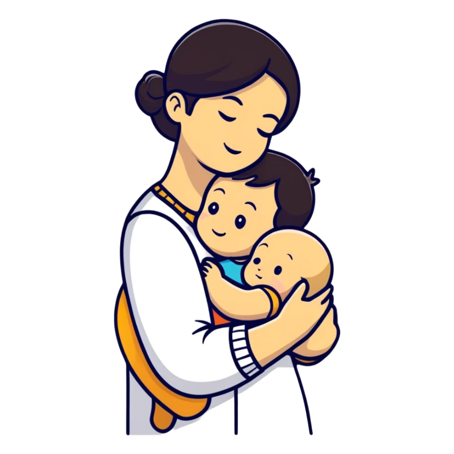 colorful sticker of a mother hugging child sticker