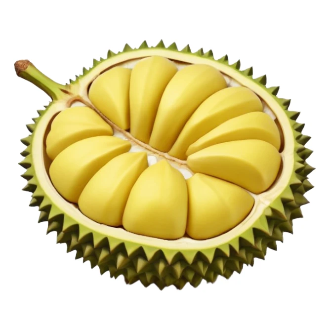 Emoji durian yg terbuka seperempat dan telihat isinya  sticker