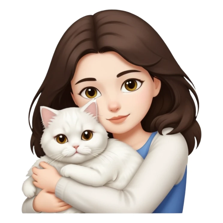 One brunette girl hugging white persian cat sticker