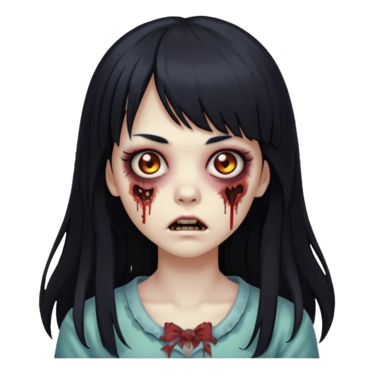 zombie girl with long black hair and bangs sticker