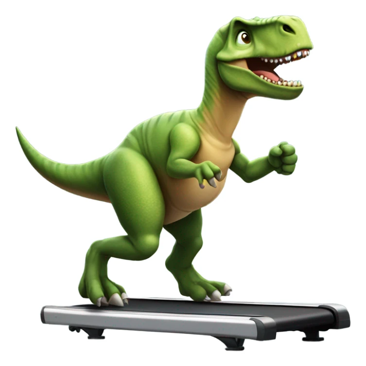 dinosaur runs on a treadmill and shows a thumbs up sticker