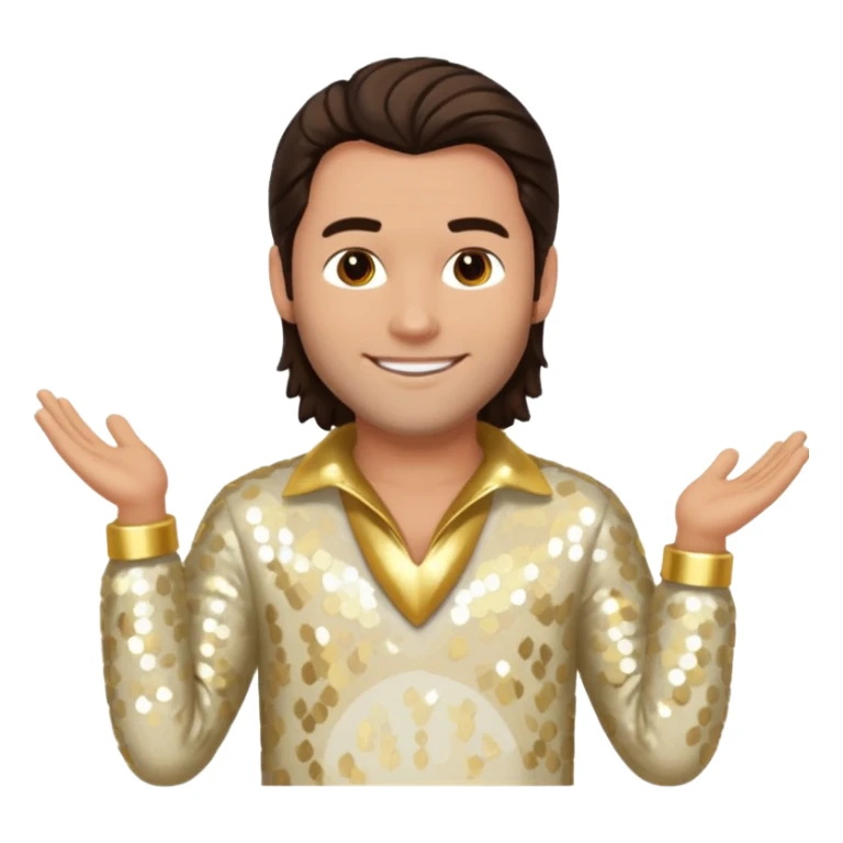 Chris Pontius from Jackass with long dark brown hair, cream sequin outfit sticker