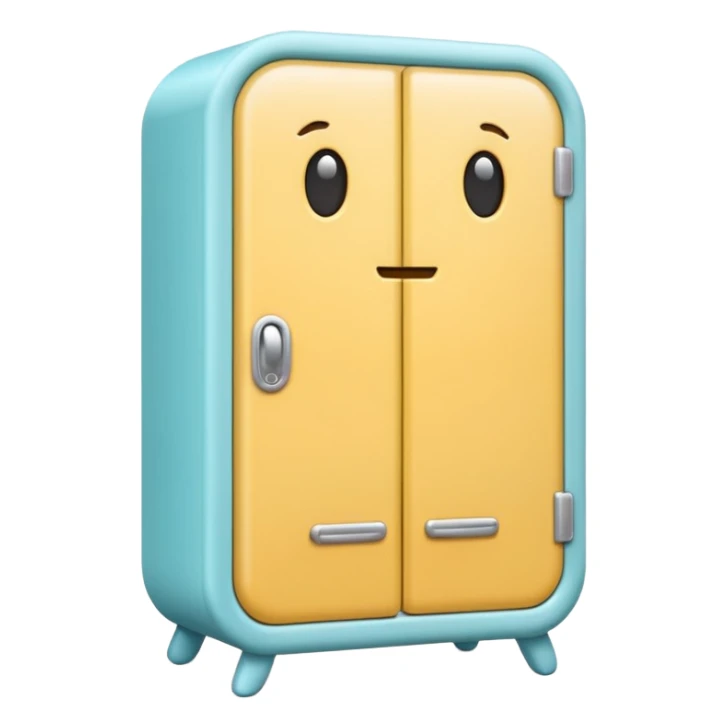 3D emoji-style wardrobe icon, cute, rounded, glossy, simple two-door design, soft shadows, clean background sticker