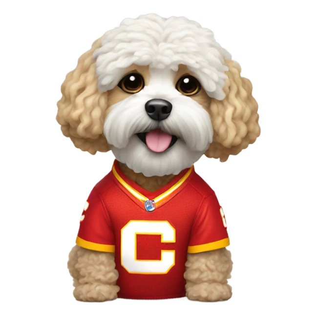 Noodles the Shipoo dog in a Kansas City chiefs outfit sticker