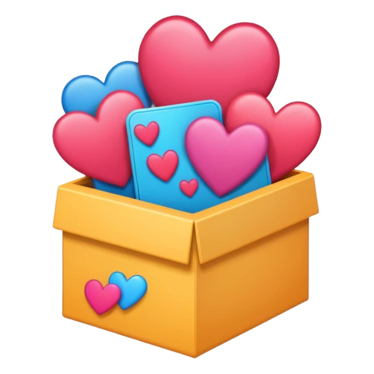 a box with an instagram logo on its face,  open with swipe files inside and hearts, likes  sticker