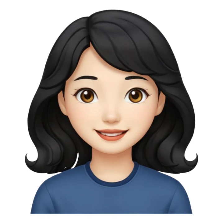 Korean girl, black hair with waves, beige eyes sticker