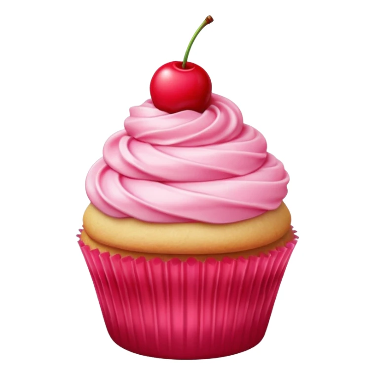 vanilla cupcake with pink frosting and a cherry on top sticker
