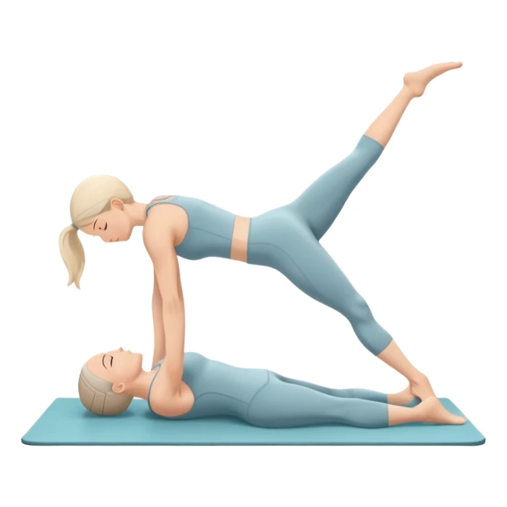 A person performing a Pilates exercise on a mat in a clean, modern studio. The focus is on core strength and flexibility, with a neutral, calming color palette. Simple equipment like a reformer machine and a soft, tranquil background enhance the feeling of controlled movement and focus. sticker