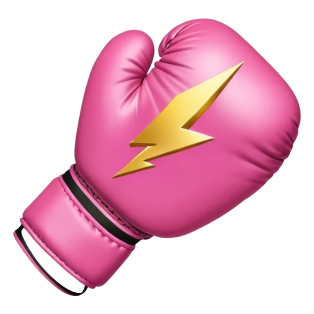 pink boxing glove with golden lightning bolts, female symbol ♀ on the backhand, sparkling stardust particles in the background sticker