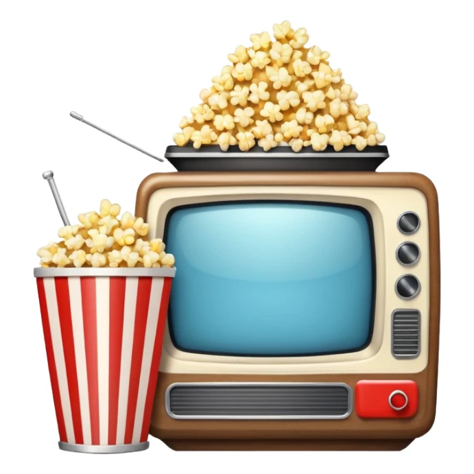retro TV with a popcorn bucket next to it, high definition, crisp edges sticker