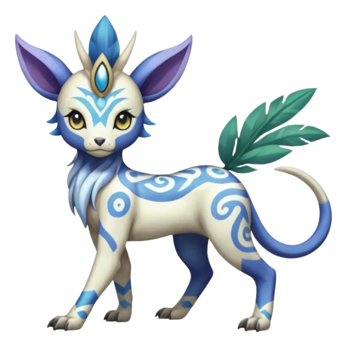 Tropical Tiny Marked Patterned Tribal Colorful Skilled Adept Graceful Asian Painted Garurumon-Meloetta-Absol-Suicune-Cobalion-fusion-hybrid-creature (full body) sticker