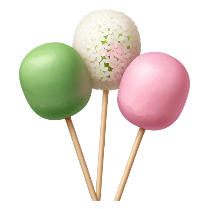 Traditional hanami dango with three colorful rice balls on a stick showing pink, white, and green colors sticker