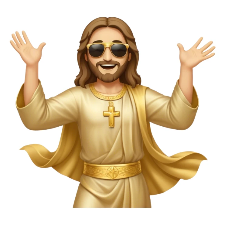 dancing figure of rejoicing Jesus with  sunglases golden  sticker