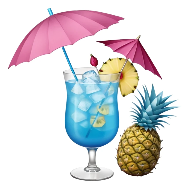 blue tropical cocktail with hibiscus, pineapple, and tiny pastel paper umbrella garnishes sticker
