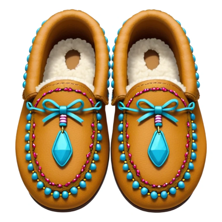 tan moccasins with beaded design and fluffy fur sticker