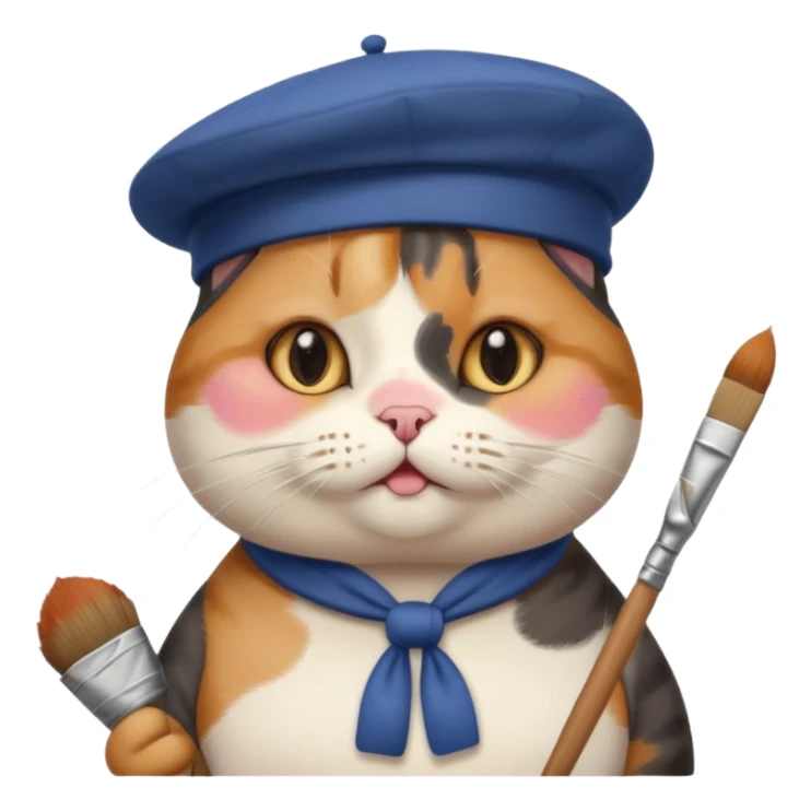 A cute chubby cat that is an artist, full body shown sticker