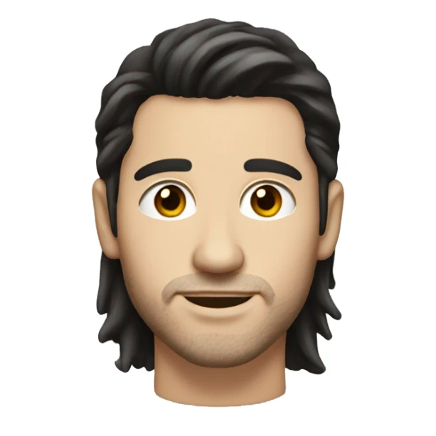 white man with medium long dark hair and small earring, slight stubble sticker