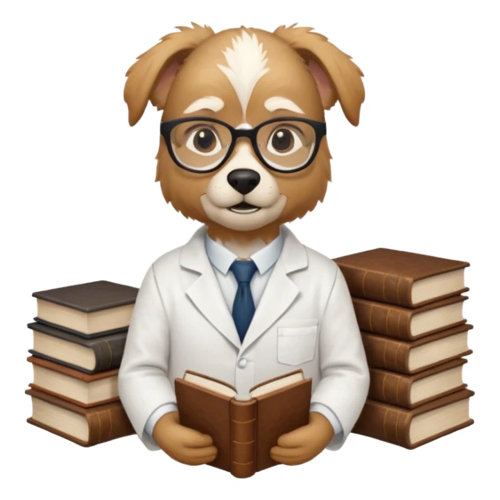 Wise grif with glasses, wearing a lab coat, perched on a stack of books. sticker