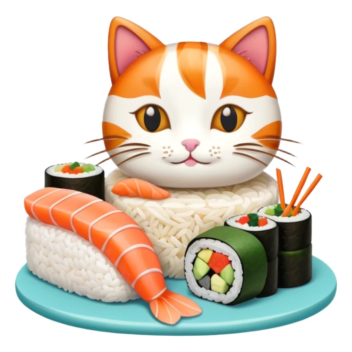 cat with a birthday cake made out of sushi sticker