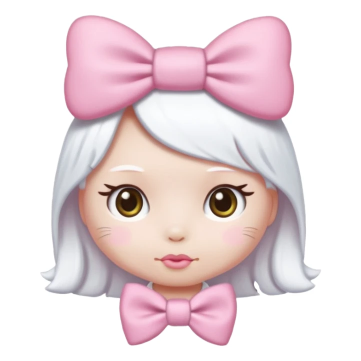 hello kitty emoji with a white hair bow, simple and cute sticker