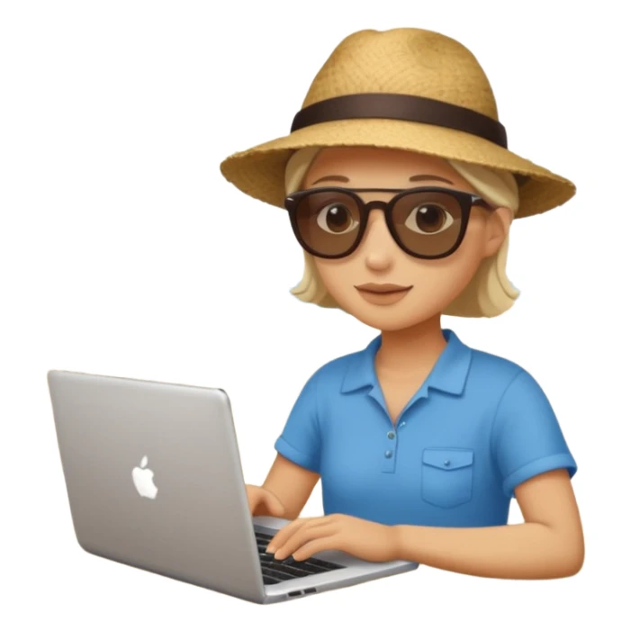 person am laptop und im hintergrund einen strand. bitte neutralen menschen, also keine frau und keinen mann sticker