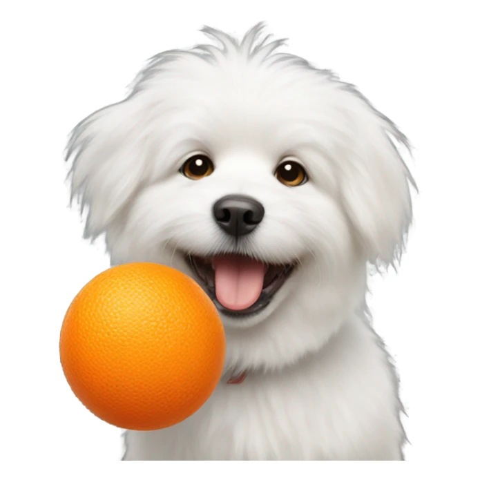 White fluffy dog with orange ball in its mouth sticker