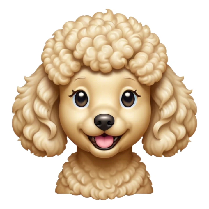 Cinematic Comical Cream Poodle Portrait Emoji, Head tilted dramatically with an exaggeratedly amused expression, featuring a glossy, curly cream Fur with a radiant sheen, wide, expressive warm eyes filled with playful disbelief, Simplified yet hilariously expressive features, highly detailed, glowing with a slightly sassy glow, high shine, dramatic yet playful, stylized with an air of cheeky mischief, bright and endearing, soft glowing outline, capturing the essence of a spirited and over-the-top companion, so meme-worthy it feels like it could side-eye its way into internet fame instantly! sticker