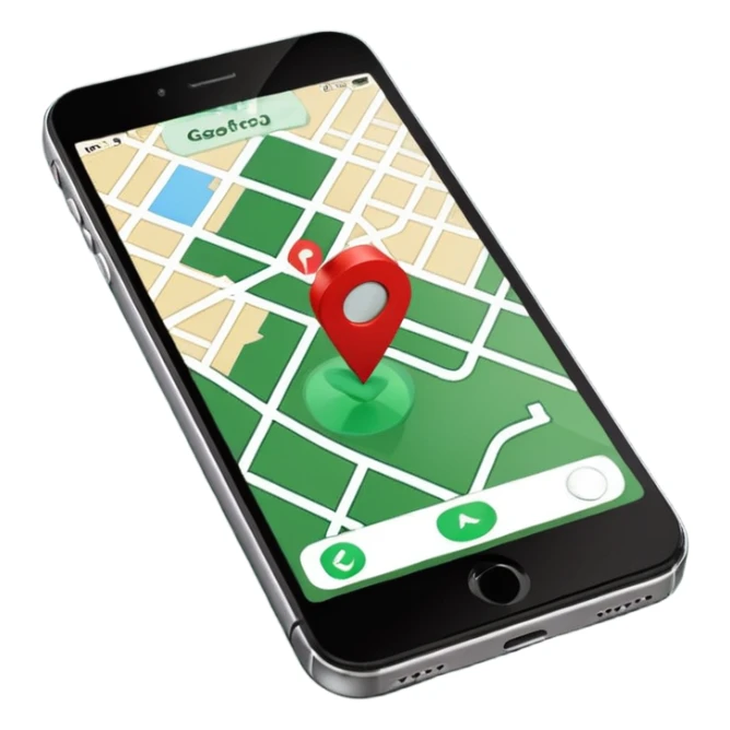 dark green geotag pointing to map on dark green iphone display sticker